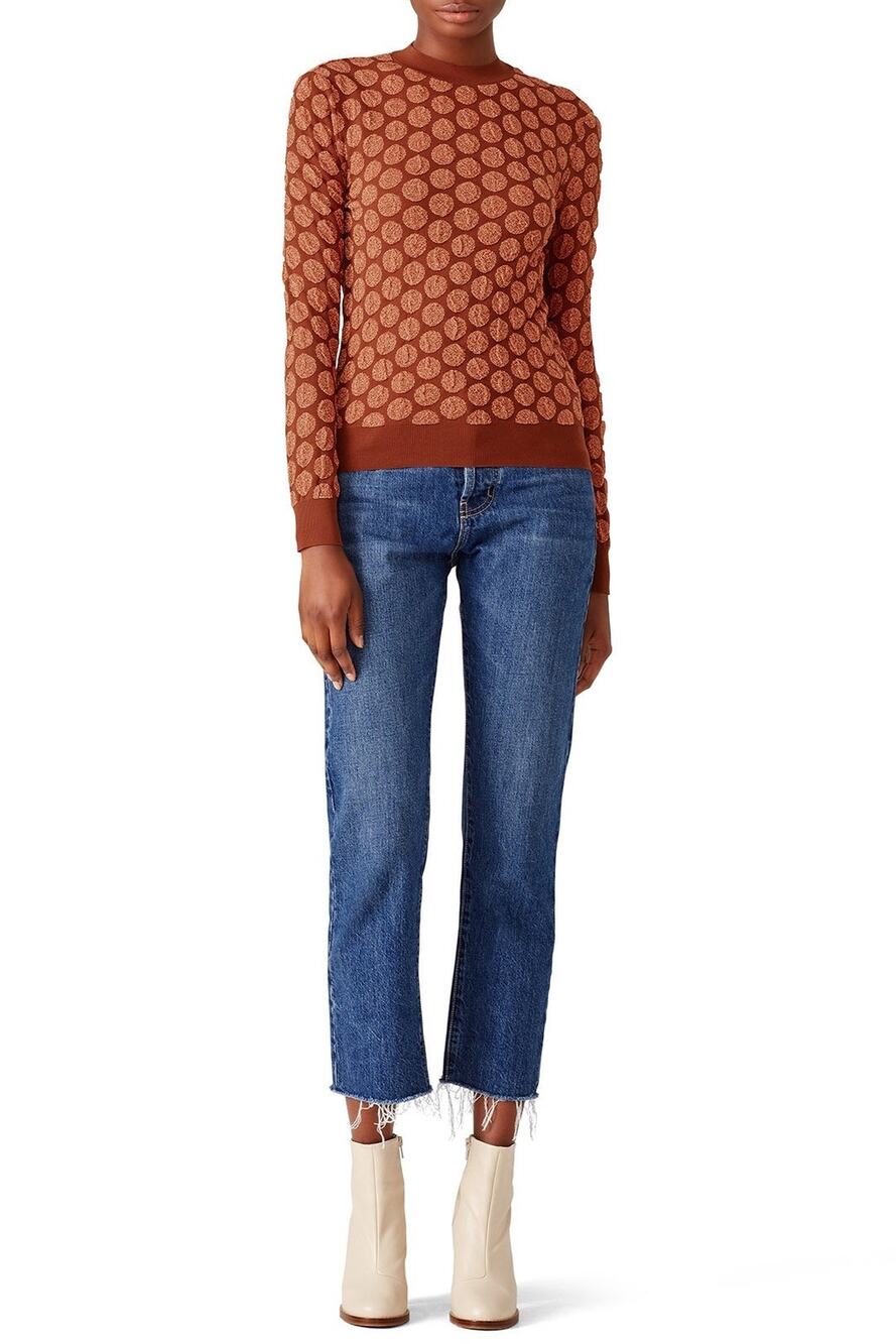 Marni Burgundy Metallic Shimmery  Polka Dot Knit Sweater Long Sleeve Sz 44/US M